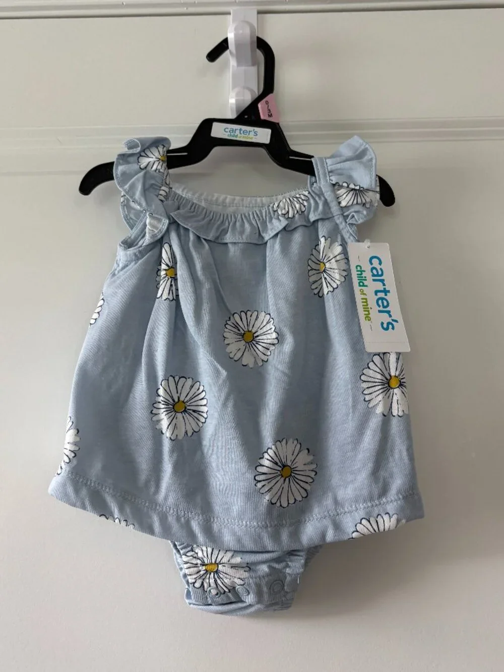 Carter's Child of Mine Baby Girl Light-Blue Daisy Dress Romper Size 0-3 Months